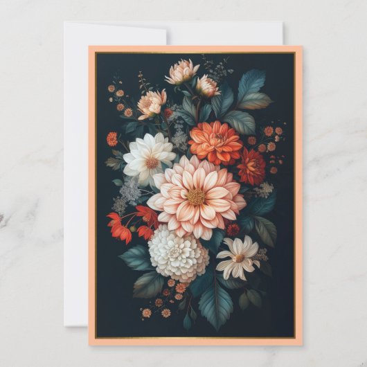 Smaragd Groene Pastel Peach Dahlia Herfst Bruiloft Kaart (Achterkant)