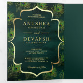 Smaragd Groene Peacock Veren QR Code Bruiloft Drieluik Uitnodiging (Binnenzijde eerst)