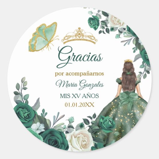 Smaragd Groene Quinceañera Favor Bedankt Cadeau La Ronde Sticker (Voorkant)