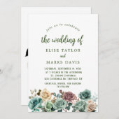 Smaragd Groene Rozen Beige Foilage Bruiloft Kaart (Voorkant / Achterkant)