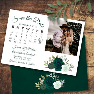 Smaragd Groene Rozen Trouwkalender & Foto Save The Date