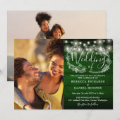 Smaragd Groene Rustieke 2 Foto String Lights Bruil Kaart (Voorkant / Achterkant)