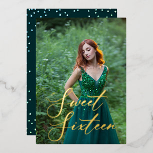 Smaragd Groene Strass Goud Zoet 16 Foto Folie Uitnodiging