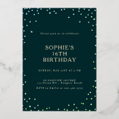 Smaragd Groene Strass Goud Zoet 16 Foto Folie Uitnodiging (Achterkant)