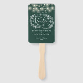 Smaragd Groene Strijklichten Huwelijksprogramma Handwaaier (Voorkant)