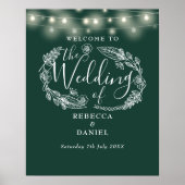 Smaragd Groene String Lights Bruiloft Welkomstbord Poster (Voorkant)