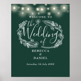 Smaragd Groene String Lights Bruiloft Welkomstbord Poster