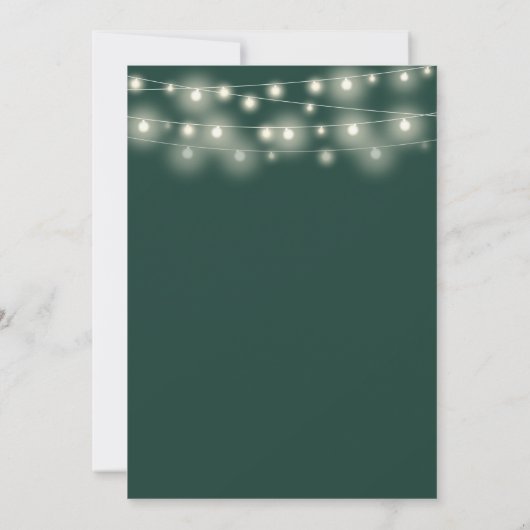 Smaragd Groene String Lights Script Bruiloft Kaart (Achterkant)