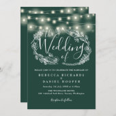 Smaragd Groene String Lights Script Bruiloft Kaart (Voorkant / Achterkant)