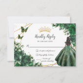 Smaragd Groene Vlinders Prinses Quinceañera RSVP Kaartje (Voorkant)