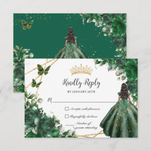 Smaragd Groene Vlinders Prinses Quinceañera RSVP Kaartje