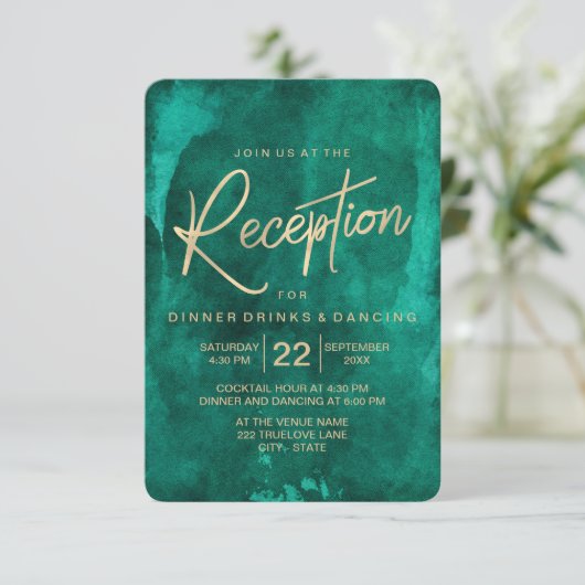 Smaragd Groene Waterverf & Gouden Huwelijksrecepti Kaart (Staand voorkant)