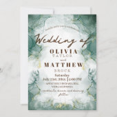 Smaragd Groene Waterverf Moderne Bruiloft Kaart (Voorkant)