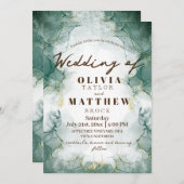 Smaragd Groene Waterverf Moderne Bruiloft Kaart (Voorkant / Achterkant)