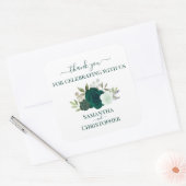 Smaragd Groene Waterverf Rozen Bruiloft Dank u Vierkante Sticker (Envelop)