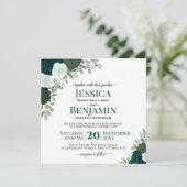 Smaragd Groene Waterverf Rozen Elegant Bruiloft Kaart (Staand voorkant)