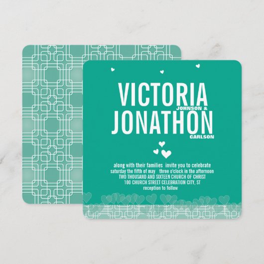 Smaragd Hart Moderne Bloemen Typografie Bruiloft Kaart (Voorkant / Achterkant)