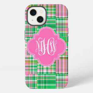 Smaragd Heet Roze Madras Wing Schrift Monogram iPhone 13 Hoesje