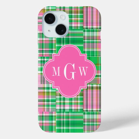 Smaragd Heet Roze Preppy Patchwork Madras Monogram Case-Mate iPhone Case (Achterkant)