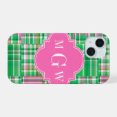 Smaragd Heet Roze Preppy Patchwork Madras Monogram iPhone 15 Hoesje (Achterkant horizontaal)
