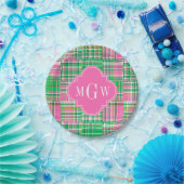 Smaragd Heet Roze Preppy Patchwork Madras Monogram Papieren Bordje (Feest)