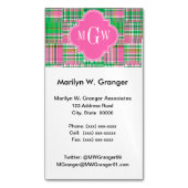 Smaragd Heet Roze Preppy Patchwork Madras Monogram Visitekaartje Magneet (Voorkant Verticaal)