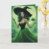 Smaragd Heks vervloekt Halloween wenskaart Kaart (Gele Bloem)