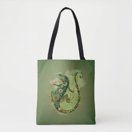 Smaragd Iguana Patroon Tote Tas  (Voorkant)