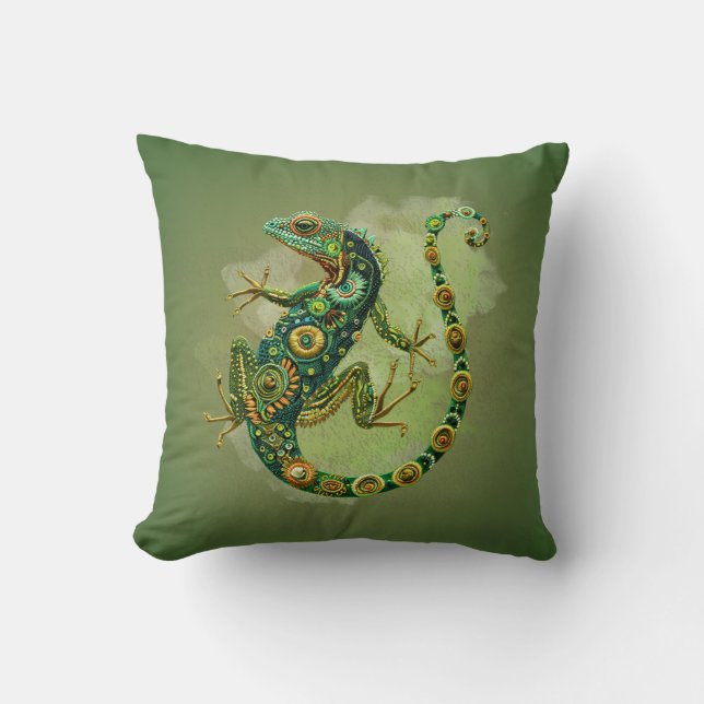Smaragd Iguana Patroon Worp Kussen  (Voorkant)