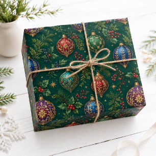 Smaragd Juweeltoon Vintage Kerstversieringen Cadeaupapier