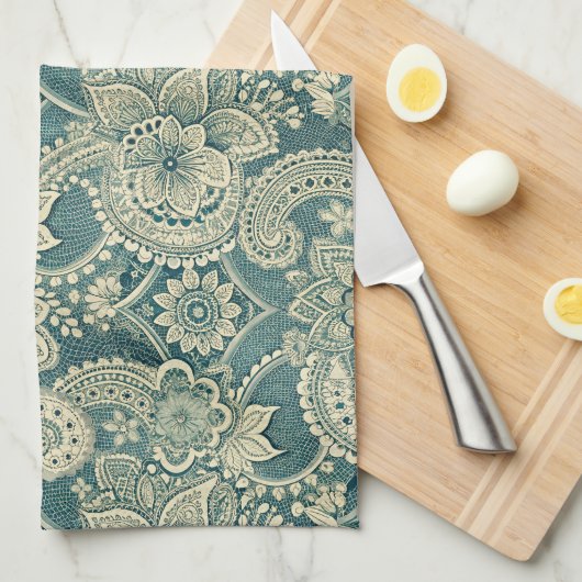 Smaragd Kanten Medaillon Theedoek (Quarter Fold)