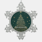 “Smaragd Kerstgroen” Tin Sneeuwvlok Ornament (Voorkant)