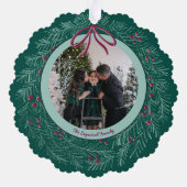 Smaragd Kerstmis Foto Krans Ornament Kaart (Achterkant)