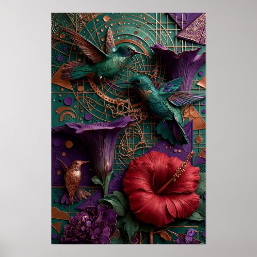 Smaragd Kolibrie Paradijs Reliëf - 3D Koper Poster (Voorkant)