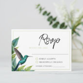 Smaragd Kolibrie Tropische Bladeren Bruiloft RSVP Kaartje (Staand voorkant)