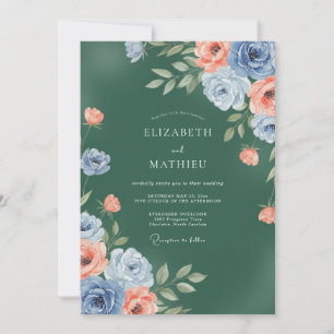 Smaragd Koraal Ranunculus Eucalyptus Bruiloft Kaart