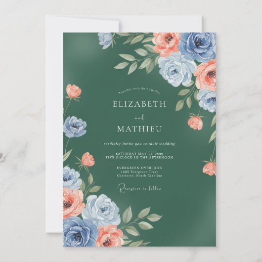 Smaragd Koraal Ranunculus Eucalyptus Bruiloft Kaart (Voorkant)