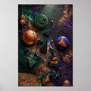 Smaragd Kosmische Geometrie Reliëf - 3D Paars Kope Poster
