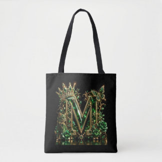 Smaragd Kristallen Letter M | Koninklijke Luxe Tote Bag