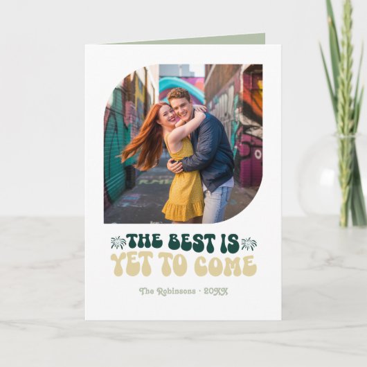 Smaragd Luxe Champagne Retro Nieuwjaars Foto Feestdagen Kaart (Voorkant)