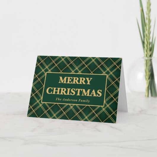 Smaragd Luxe Plaid Kerstmis Feestdagen Kaart (Voorkant)