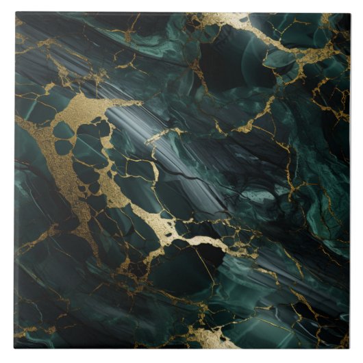 Smaragd Marmer, Donkere Aquamarijn, Gouden Detail Tegeltje (Voorkant)