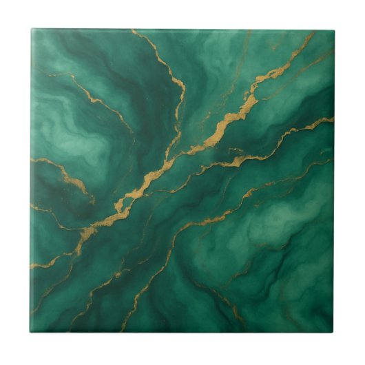 Smaragd Mist en Goud Ader Marmer Effect Tegeltje (Voorkant)