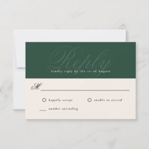 Smaragd Modern Elegant Minimaal Monogram RSVP Kaartje