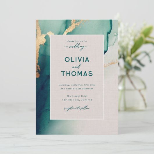 Smaragd Modern Lijst Elegant Eenvoudig Strand Brui Kaart (Staand voorkant)