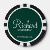 Smaragd Modern Script Gepersonaliseerde Groomsman Poker Chips (Voorkant)