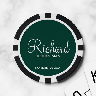 Smaragd Modern Script Gepersonaliseerde Groomsman Poker Chips