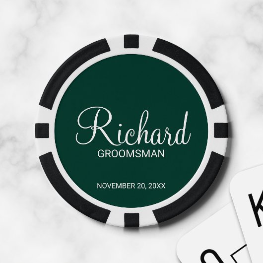 Smaragd Modern Script Gepersonaliseerde Groomsman Poker Chips
