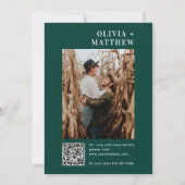 Smaragd moderne minimalistische bruiloft + QR deta Kaart (Achterkant)