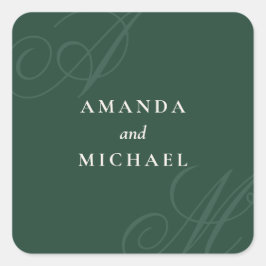 Smaragd Moderne Rand Elegant Monogram Bruiloft Vierkante Sticker